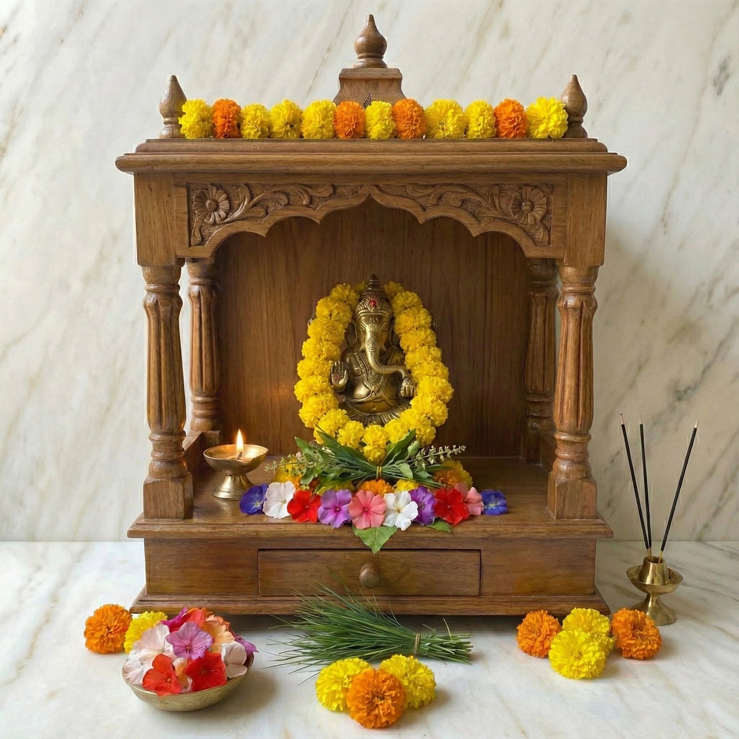 Shuddh Puja Premium Fresh Flower Kit for Wednesday Ganapati/Ganesh Puja - Complete Flower Combo
